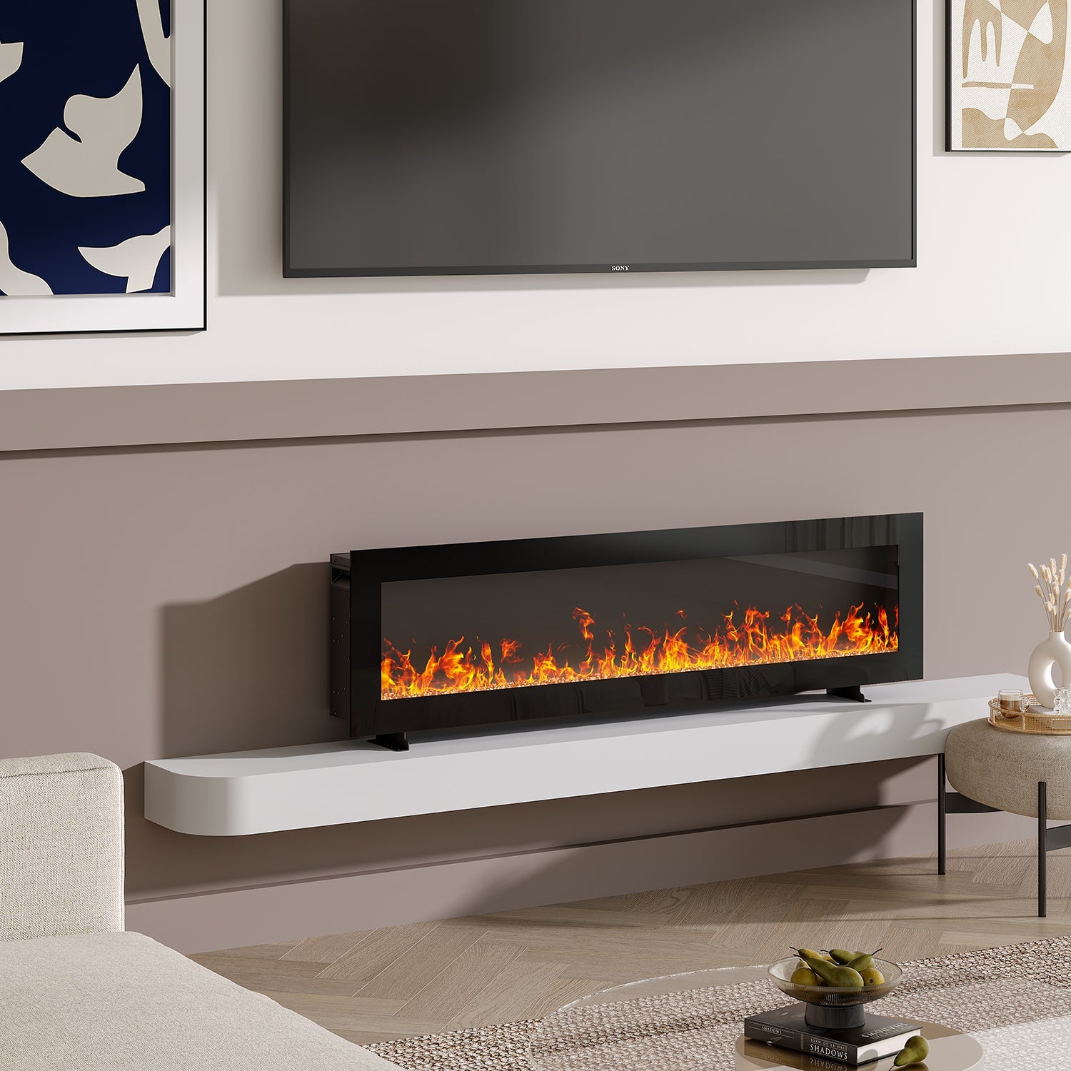 Media Wall Fireplace | 3-in-1 Electric Fireplace Insert with Realistic LED Flames