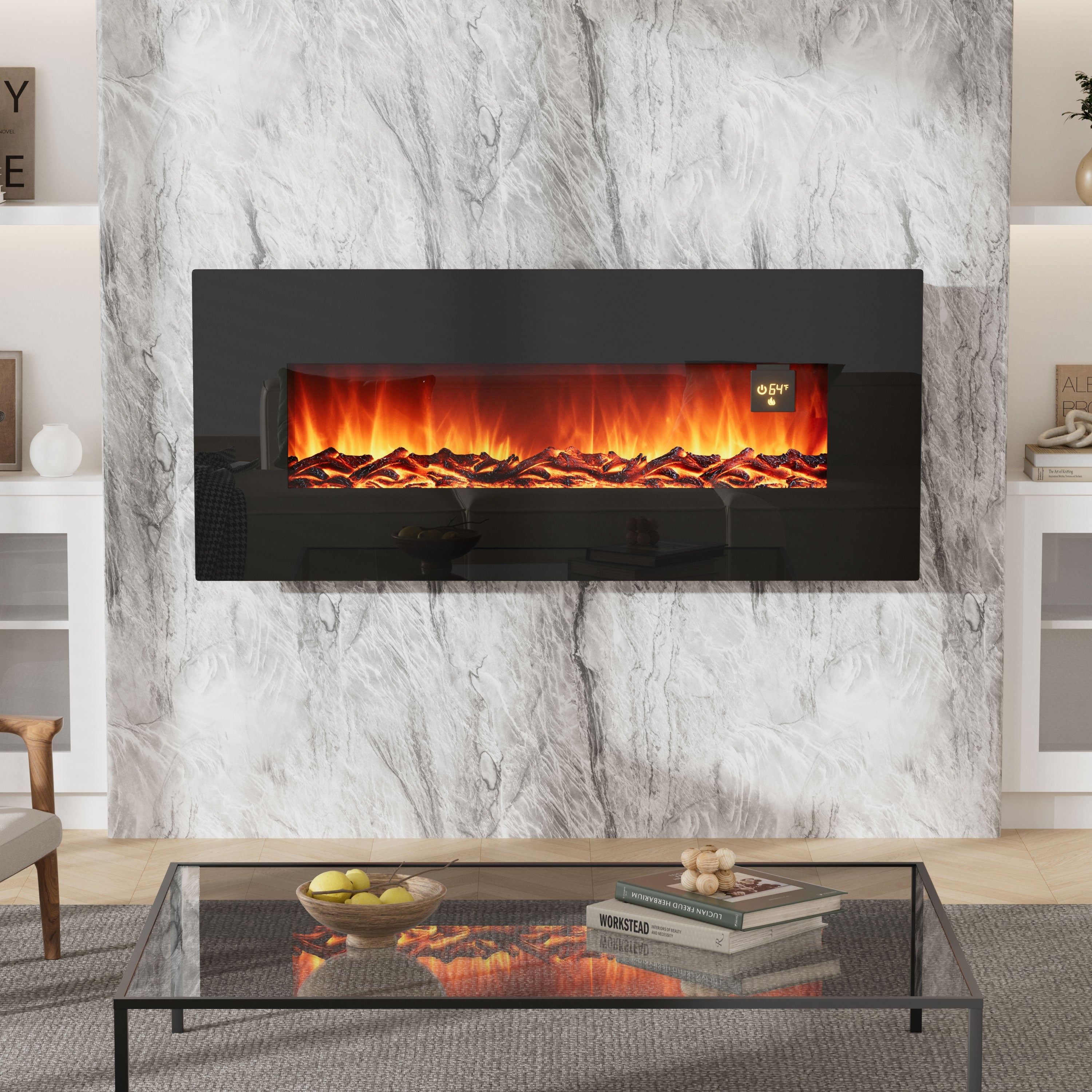50 Inch Wall Mounted Electric Fireplace with Remote