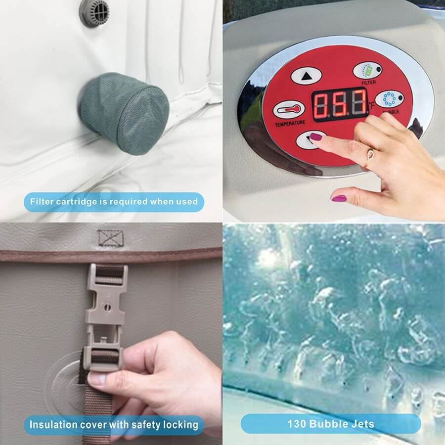 ALEKO Round Inflatable Hot Tub Spa With Cover 2-4 Person - 210 Gallon - Light Blue and White I SPAFAIR