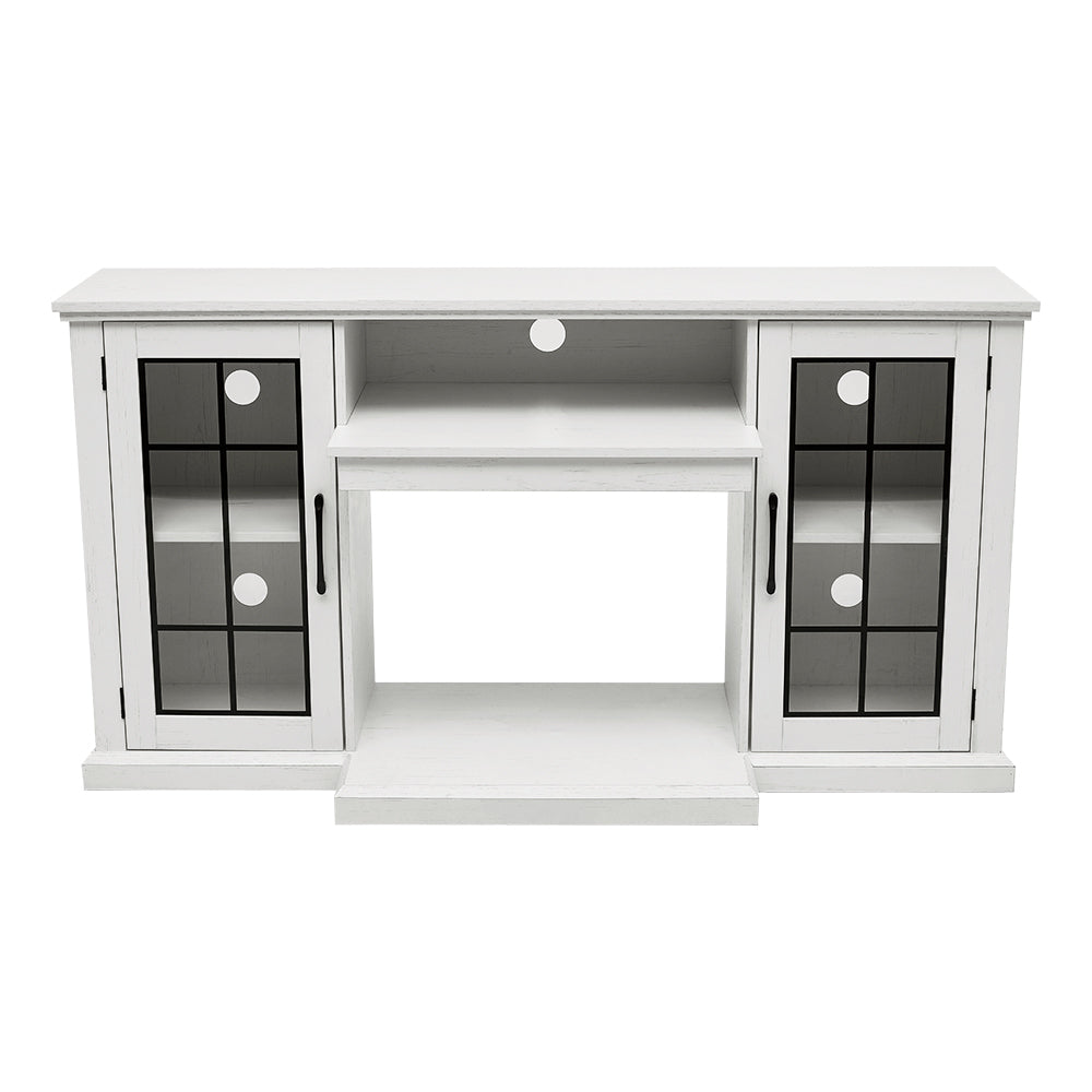 Panoramic Glass Fireplace TV Stand with Storage Cabinets, Customizable Flames & Remote Control