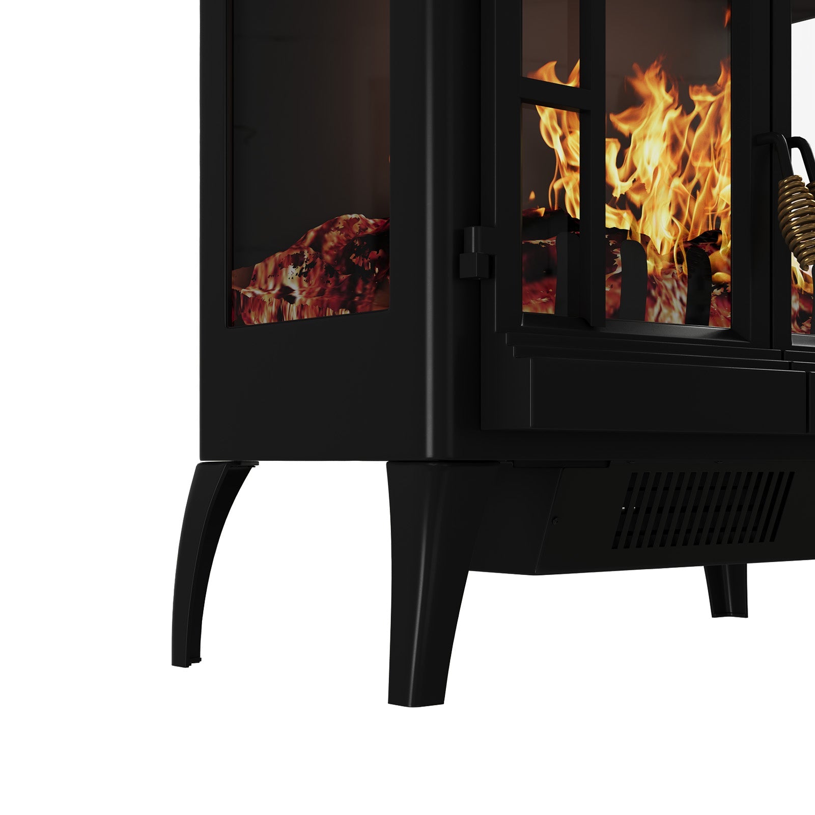 Black Freestanding Electric Fireplace Heater with Adjustable Flame Brightness
