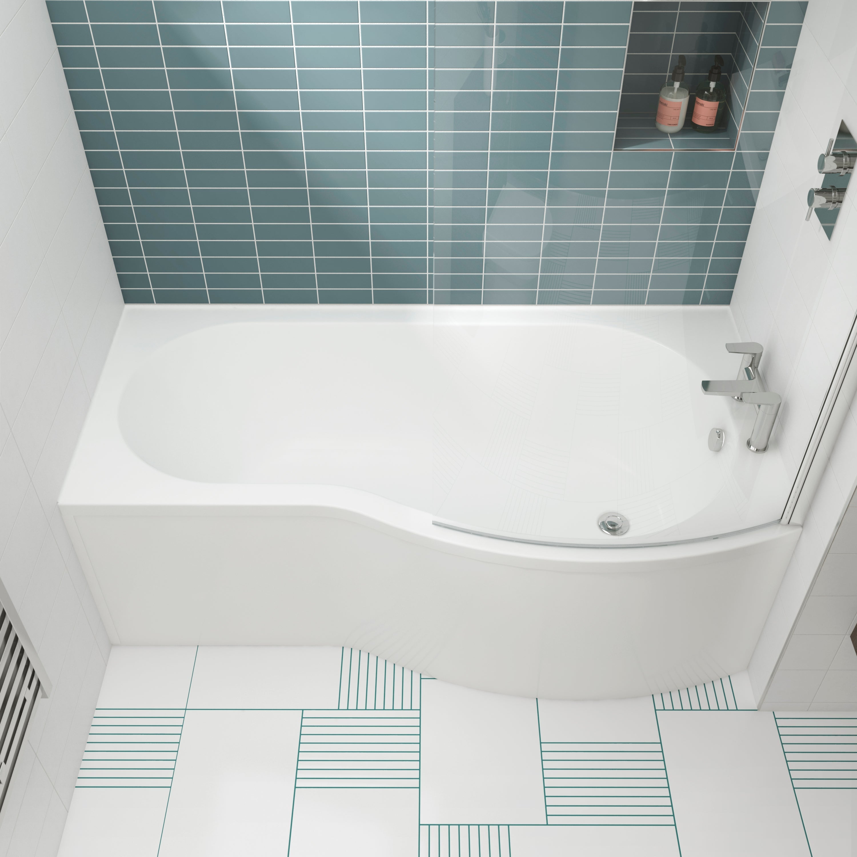 1500mm - Right Hand B-Shaped Bath - White | Acrylic - Nuie