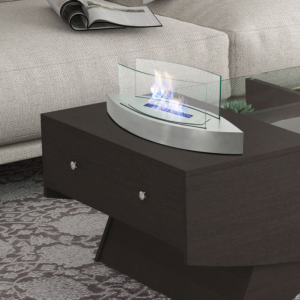Portable Bio Ethanol Fireplace | Real Flame with Tempered Glass Guard