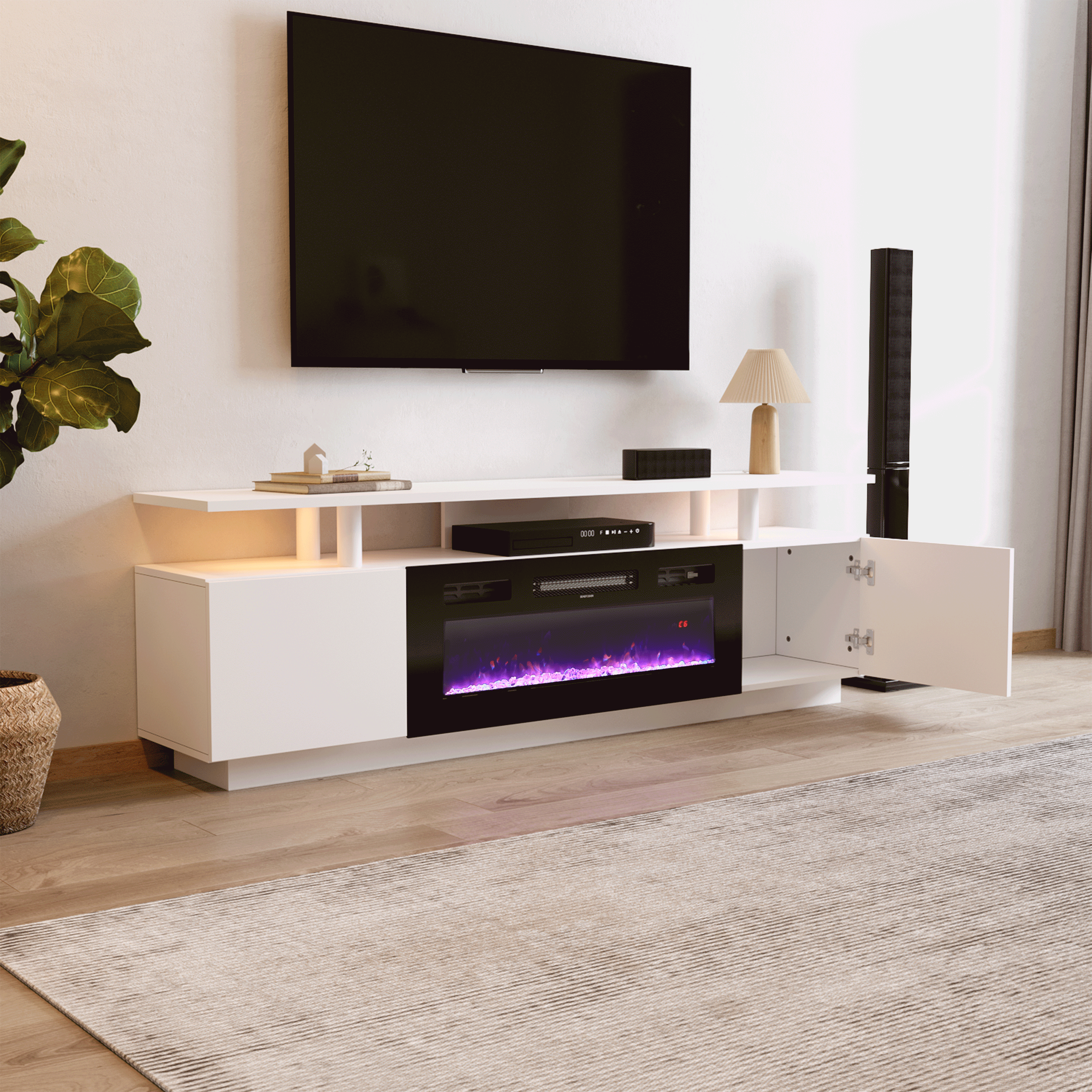 70-Inch Electric Fireplace TV Stand | 12 Flame Colours & Remote Control