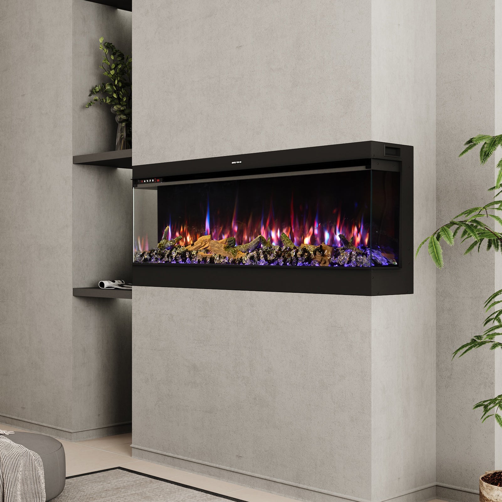 50/60/70/80inch 3-sided Electric Fireplace with Adjustable Color, Temperature and Timing, Controlled by APP