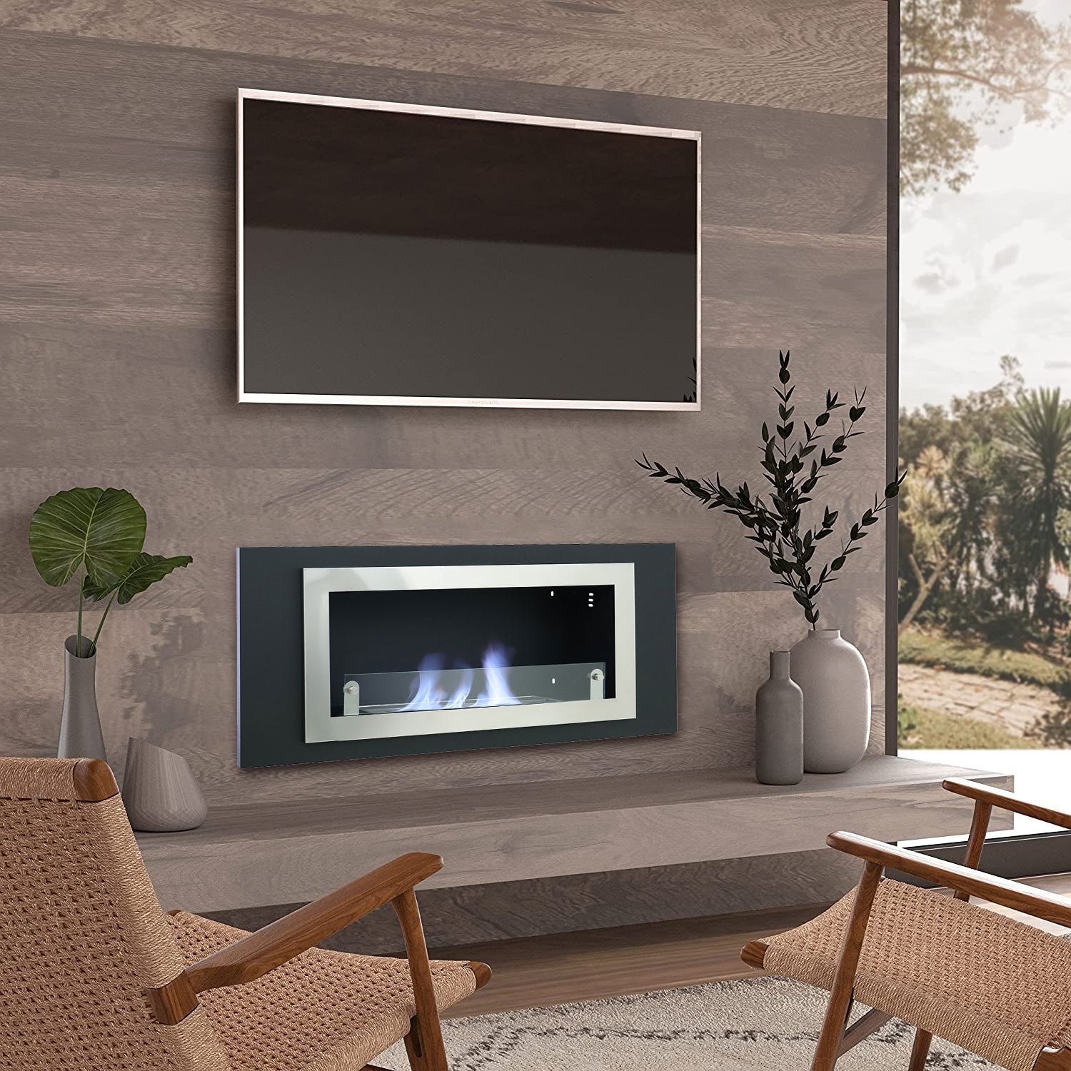 45inch Bio Ethanol Built in Recessed Wall Mount  Fireplace Silver