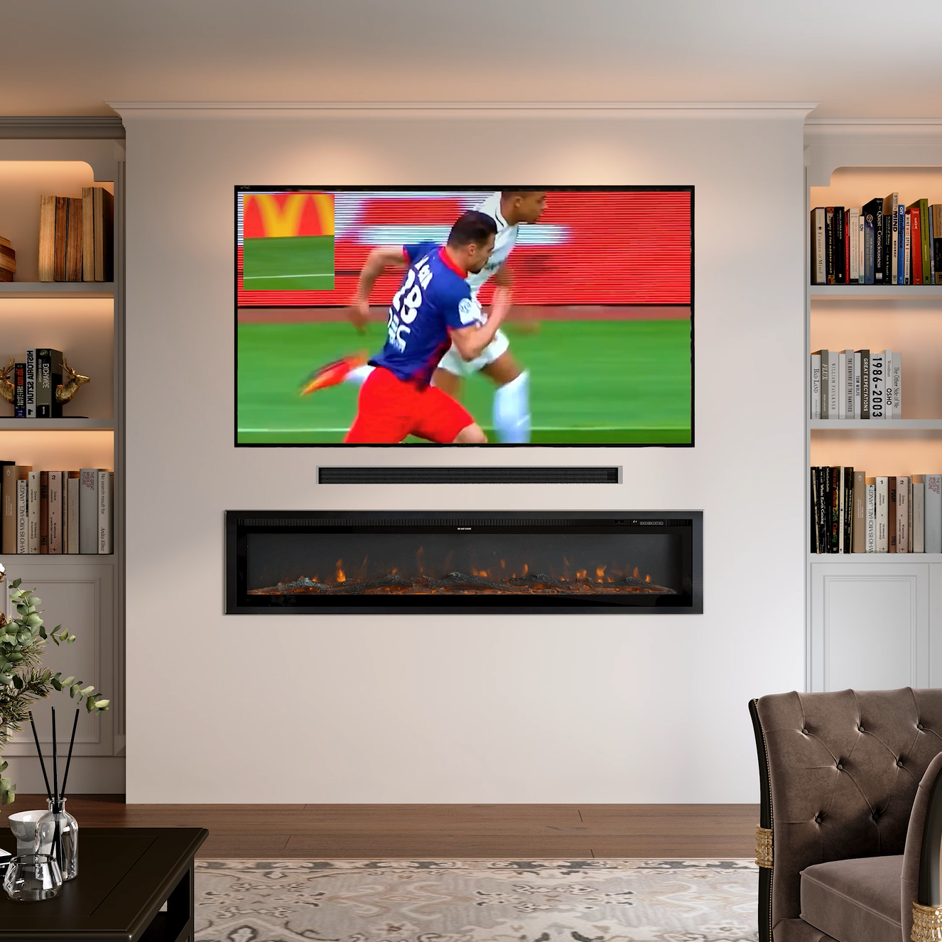 Livingroom Linear Wall Mounted Electric Fireplace with LED Flames