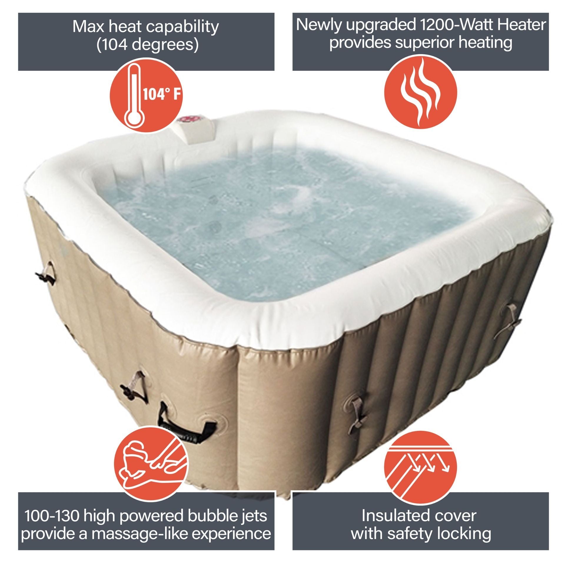 ALEKO Square Blow Up Hot Tub 6 Person with Cove I 250 Gallon I Portable Spa I Brown I SPAFAIR
