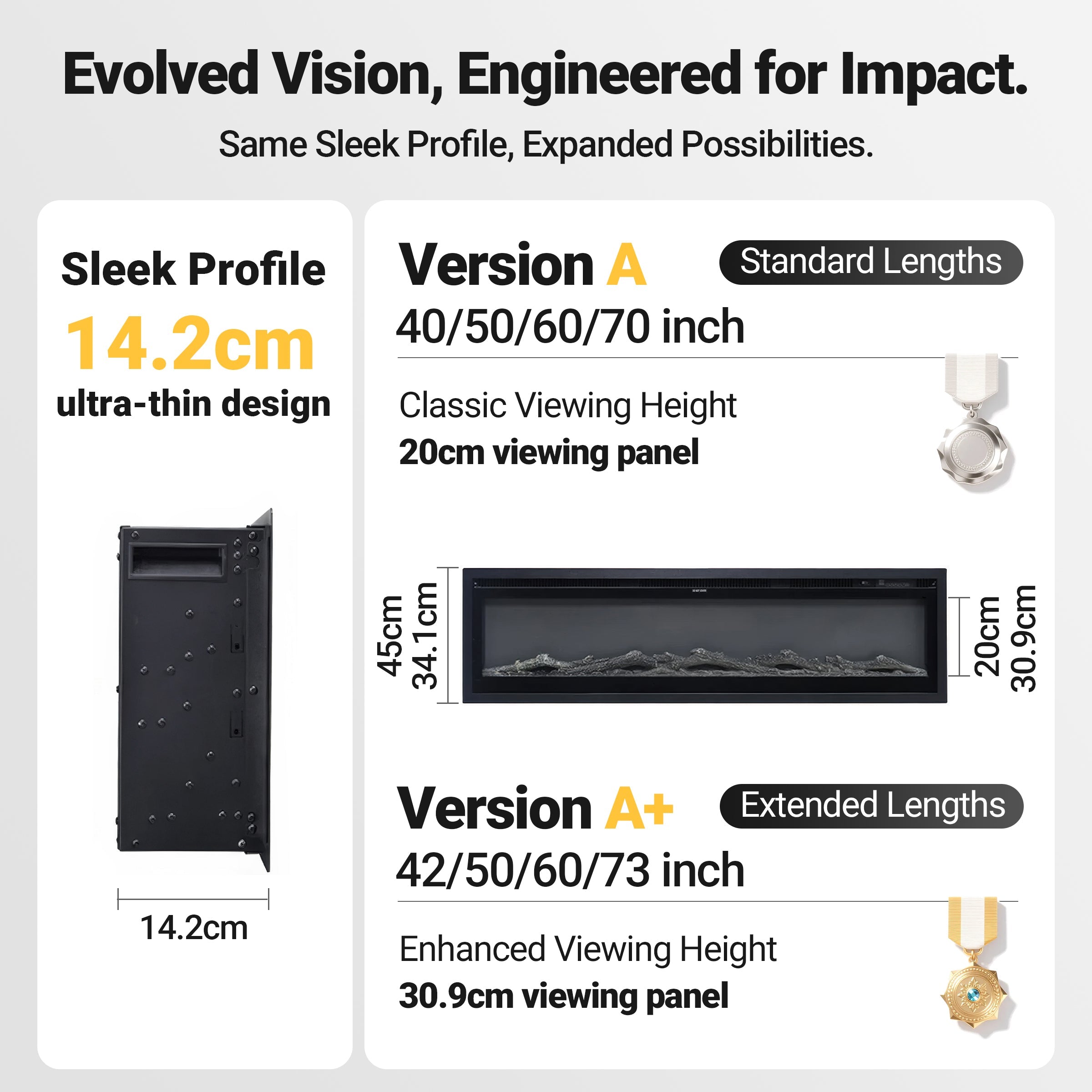 Wide-View Media Wall Fireplace with Realistic LED Flames & Remote Control