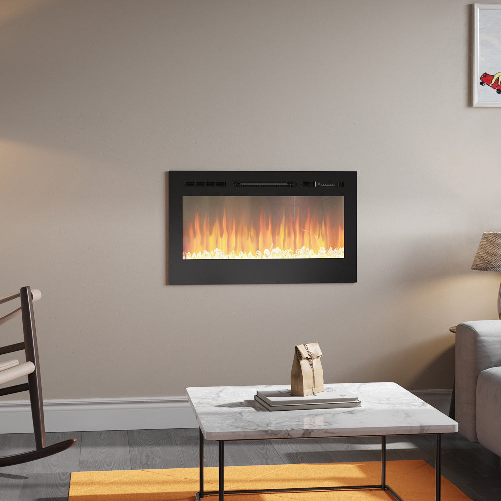 36/40/50/60inch Built-in Electric Fireplace with LED Display, Realistic Flame Effect with Logs and Crystal