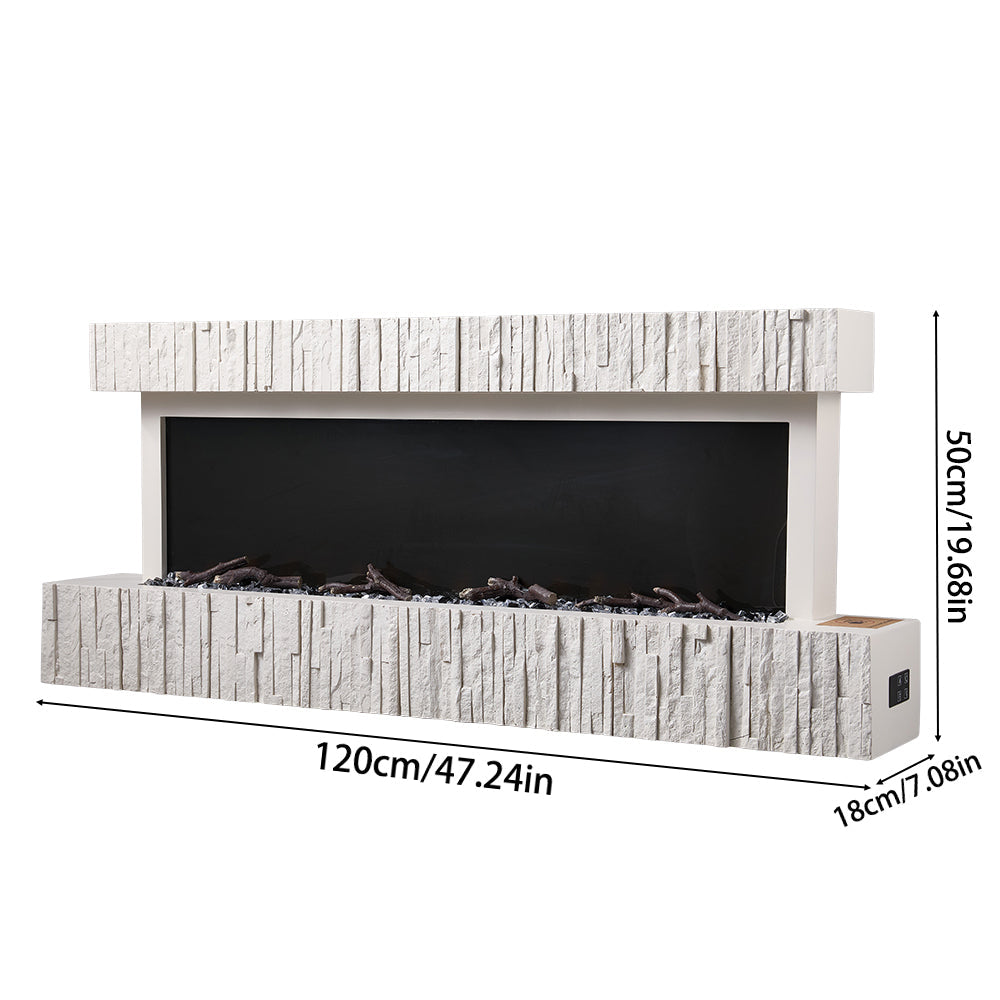 47/59 Inch Wall Mounted Electric Fireplace with Faux Stone Mantel, WiFi, Remote & LED Flames