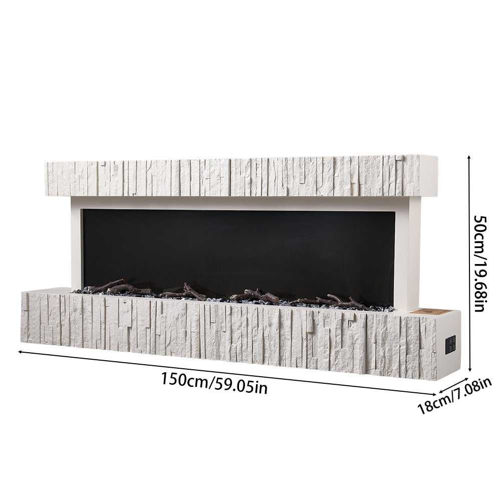 47/59 Inch Wall Mounted Electric Fireplace with Faux Stone Mantel, WiFi, Remote & LED Flames