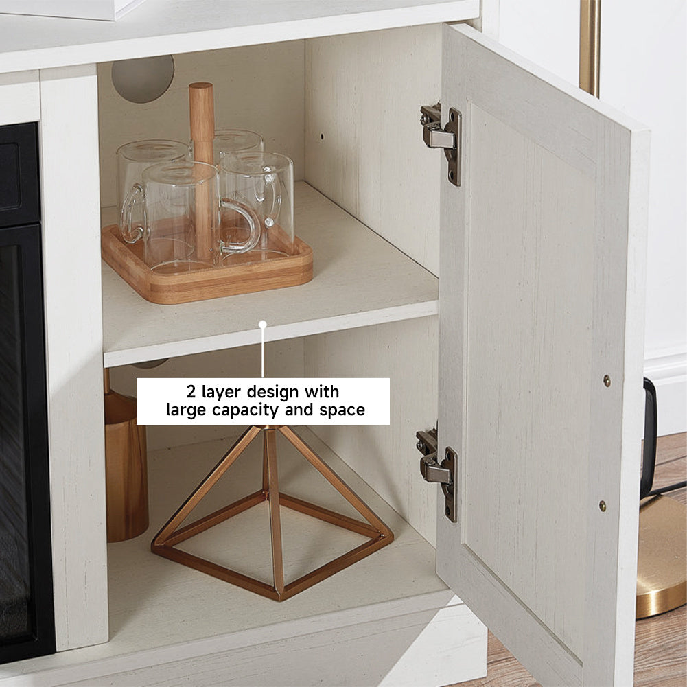 Large Wooden TV Stand with Recessed Electric Fireplace