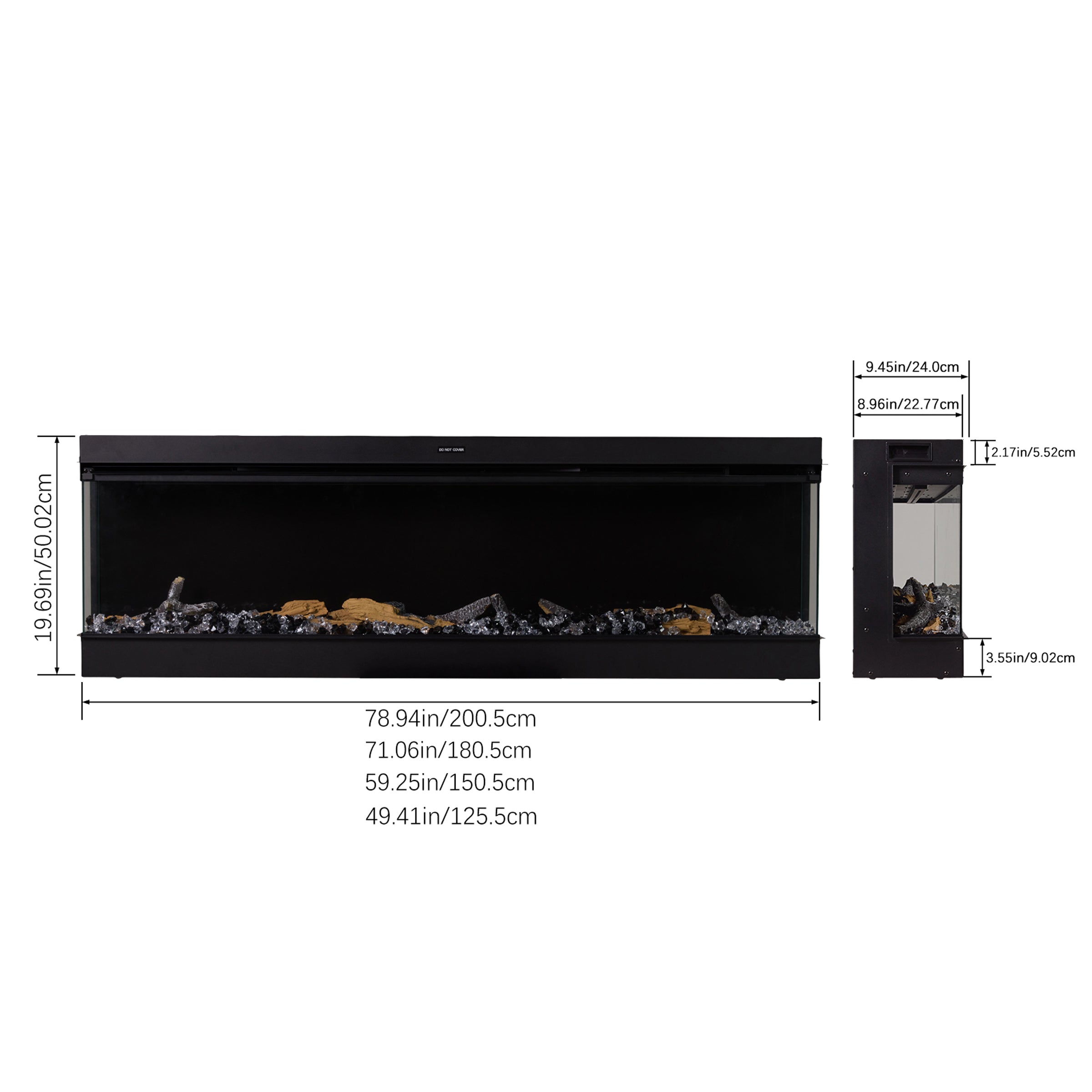 50/60/70/80inch 3-sided Electric Fireplace with Adjustable Color, Temperature and Timing, Controlled by APP