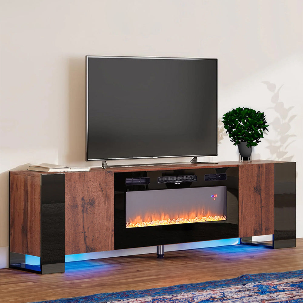70inch W Wooden TV stand with Electric Fireplace and Storage