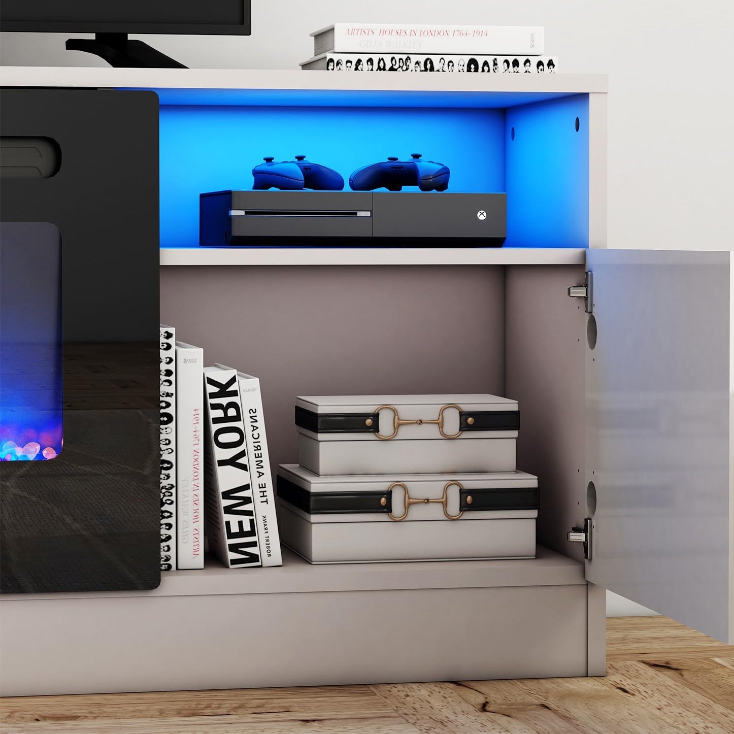 Modern Large TV Unit with Fireplace and Storage