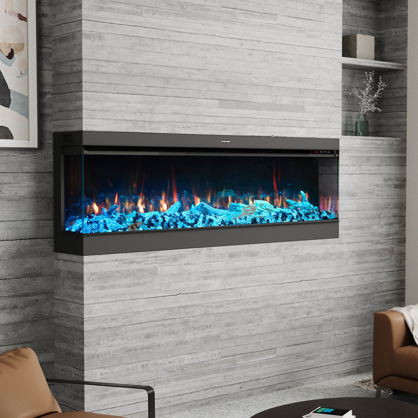 50/60/70/80inch 3-sided Electric Fireplace with Adjustable Color, Temperature and Timing, Controlled by APP