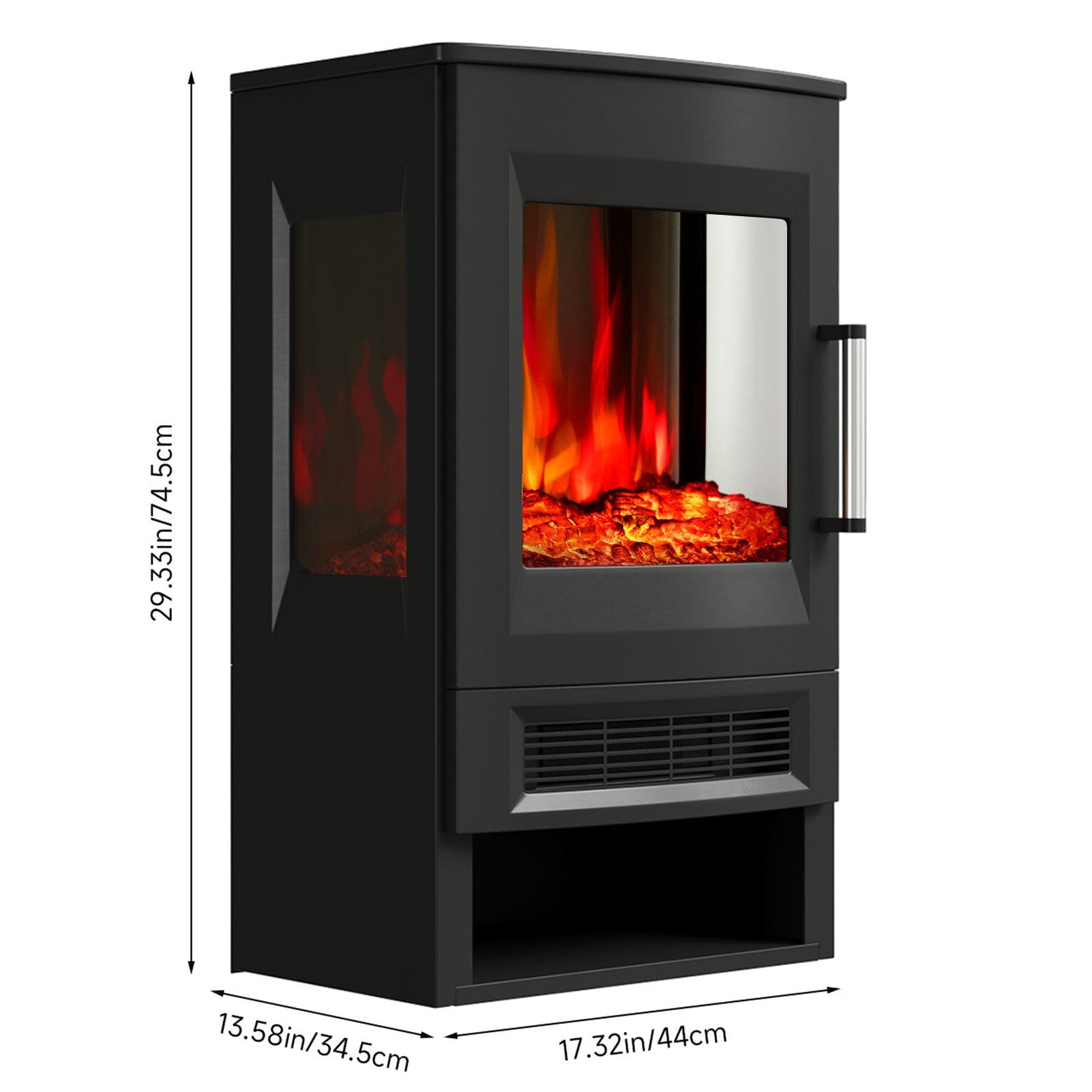 3-Sided Freestanding Electric Fireplace with Remote Control – Black, 900/1800W, Adjustable LED Flame & Temperature