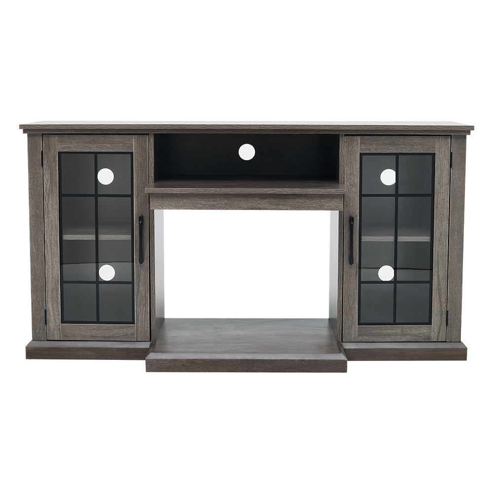 Panoramic Glass Fireplace TV Stand with Storage Cabinets, Customizable Flames & Remote Control