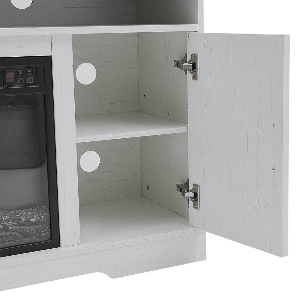 Large Wooden TV Stand with Recessed Electric Fireplace