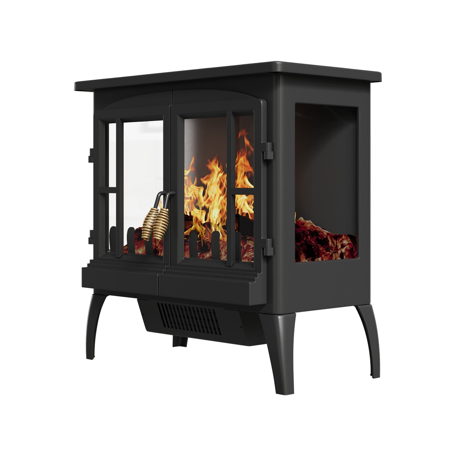 Black Freestanding Electric Fireplace Heater with Adjustable Flame Brightness