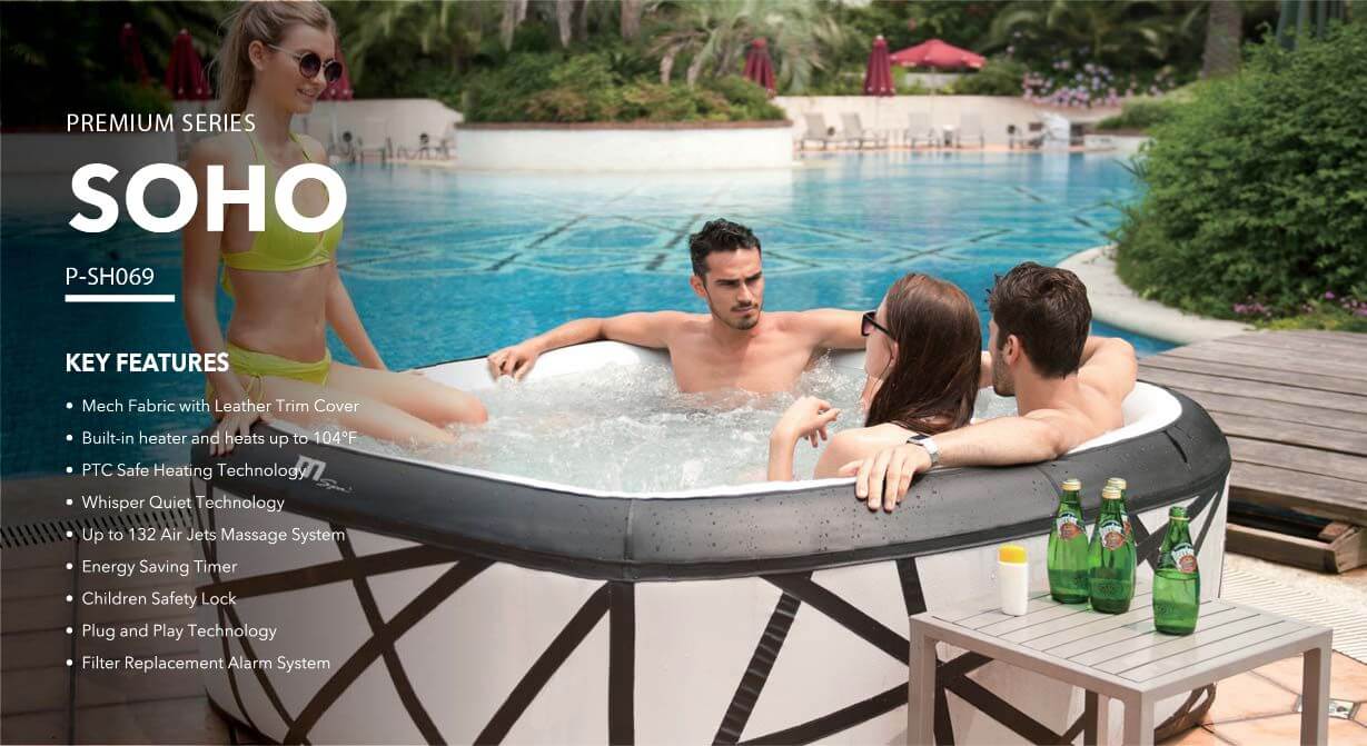 MSPA Inflatable Hot Tub for 4-6 People - 250 Gallon - Black & White I SPAFAIR