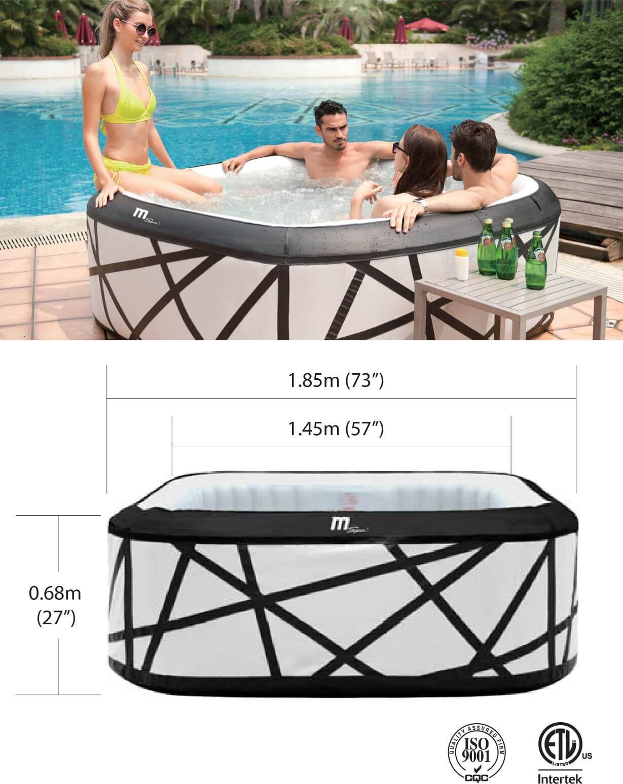 MSPA Inflatable Hot Tub for 4-6 People - 250 Gallon - Black & White I SPAFAIR