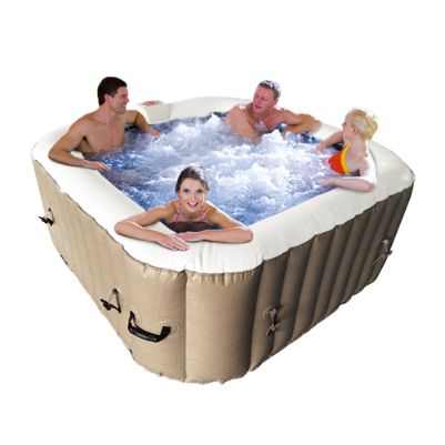 ALEKO Square Inflatable Hot Tub 2-4 Person with Cover I 160 Gallon I Portable Spa I Brown I SPAFAIR
