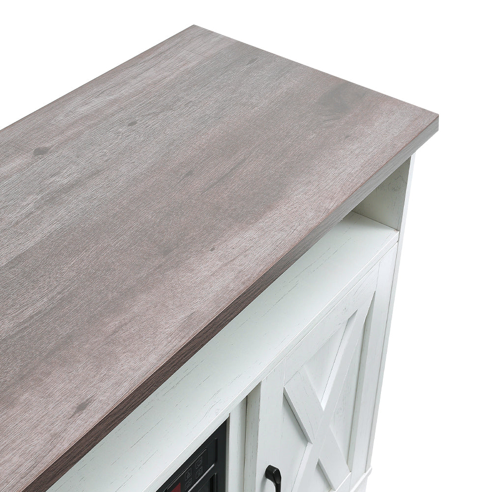 Large Wooden TV Stand with Recessed Electric Fireplace