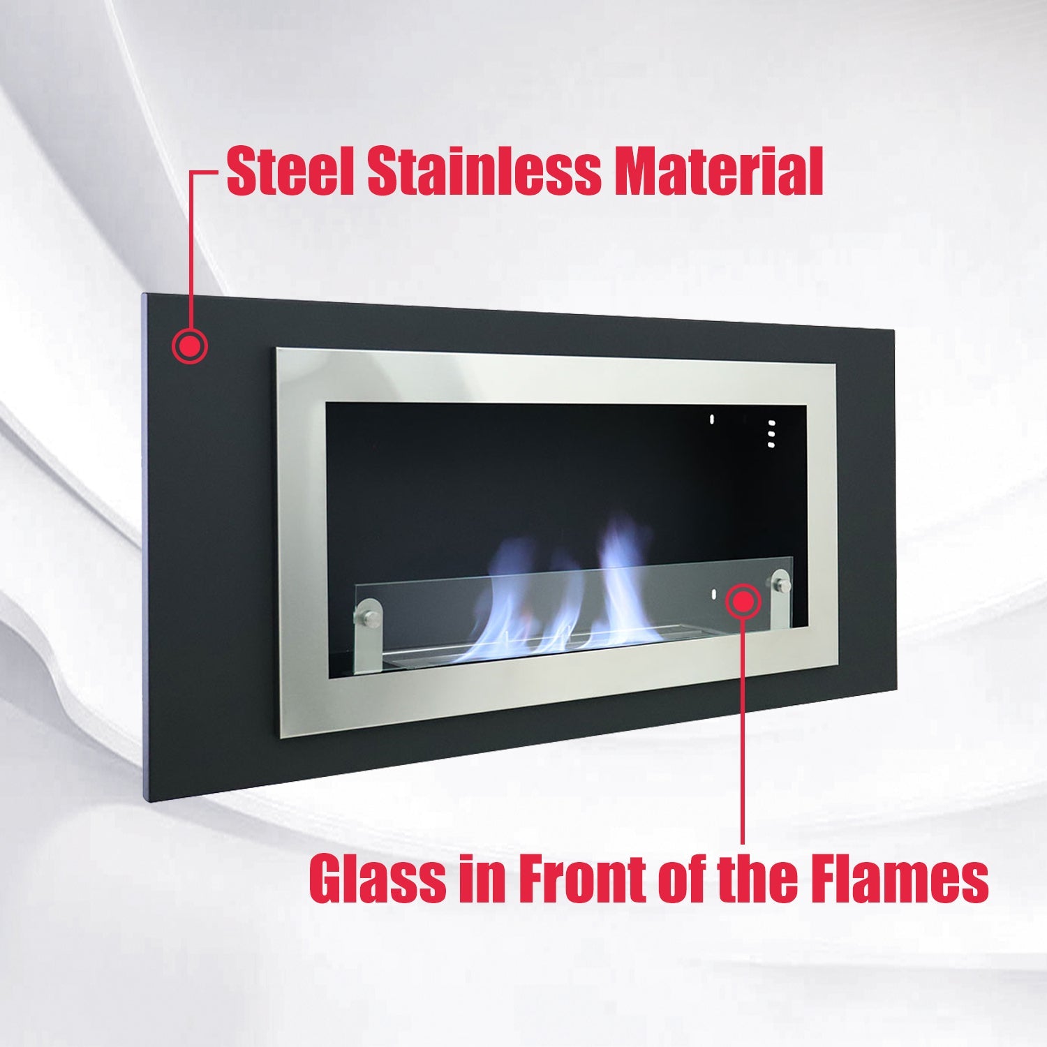45inch Bio Ethanol Built in Recessed Wall Mount  Fireplace Silver