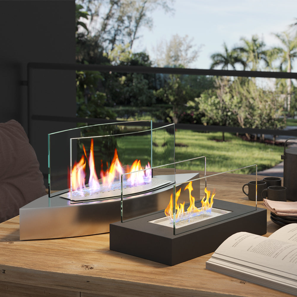 Portable Bio Ethanol Fireplace | Real Flame with Tempered Glass Guard