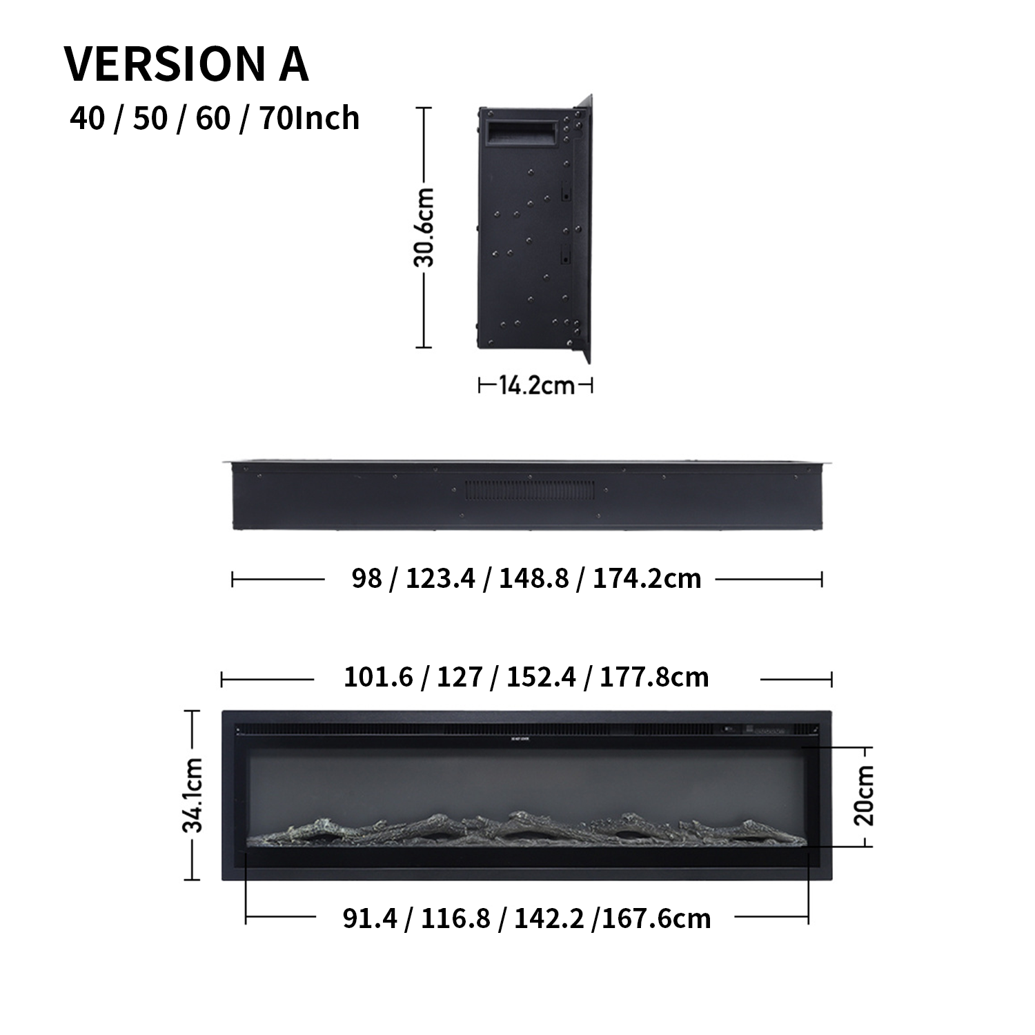 Wide-View Media Wall Fireplace with Realistic LED Flames & Remote Control