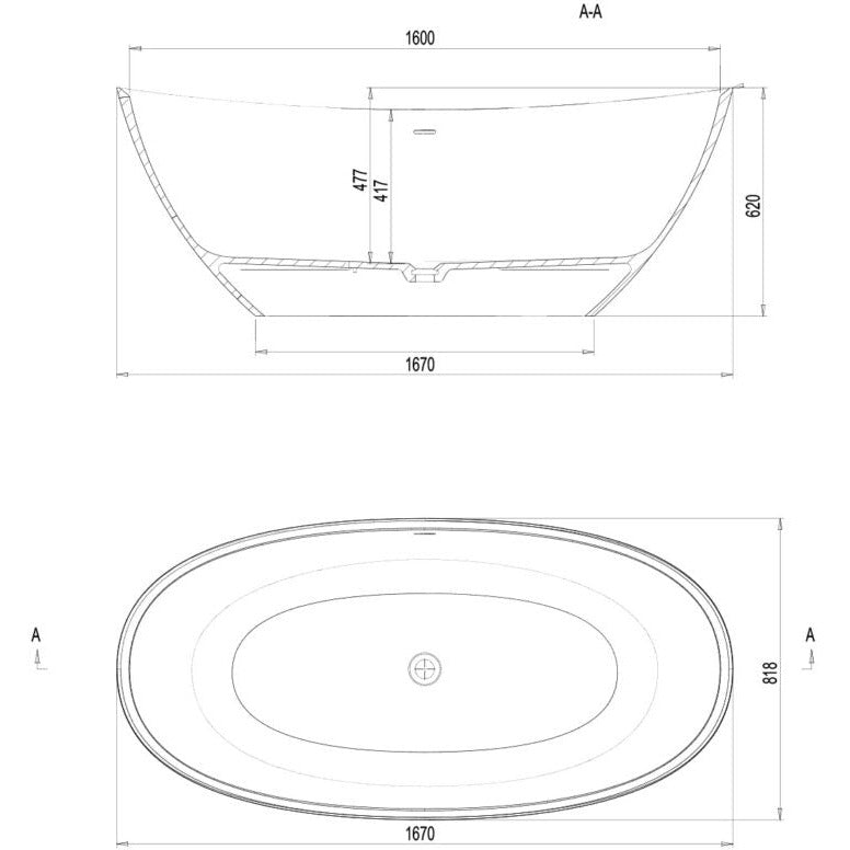 Stone freestanding bath, Agape - 1670 x 818mm