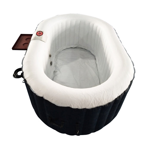 Oval Black & White Inflatable Hot Tub With Drink Tray and Cover - 2 Person - 145 Gallon I SPAFAIR