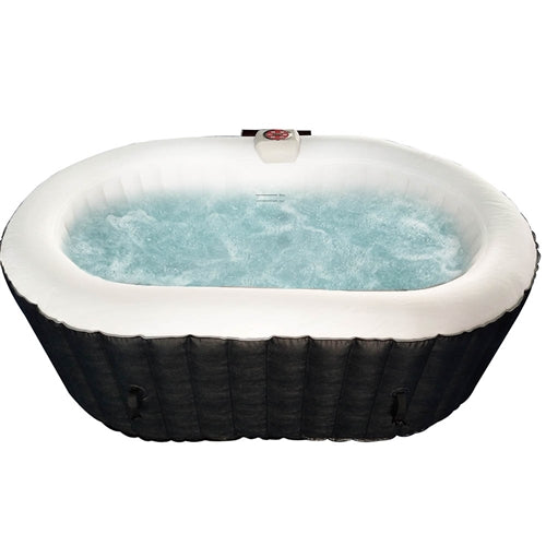 Oval Black & White Inflatable Hot Tub With Drink Tray and Cover - 2 Person - 145 Gallon I SPAFAIR