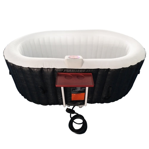 Oval Black & White Inflatable Hot Tub With Drink Tray and Cover - 2 Person - 145 Gallon I SPAFAIR
