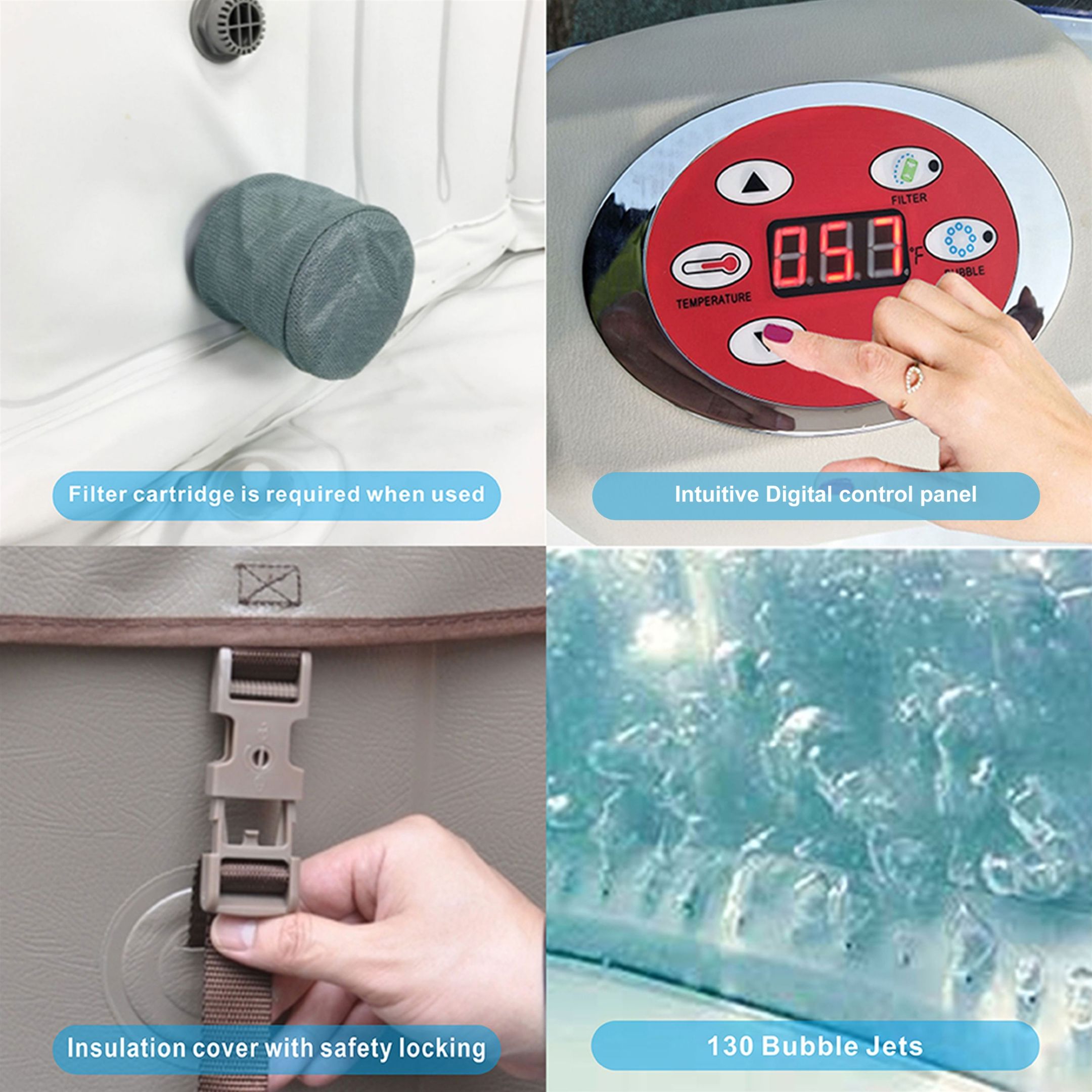 Oval Blue Inflatable Hot Tub With Drink Tray and Cover - 2 Person - 145 Gallon I SPAFAIR