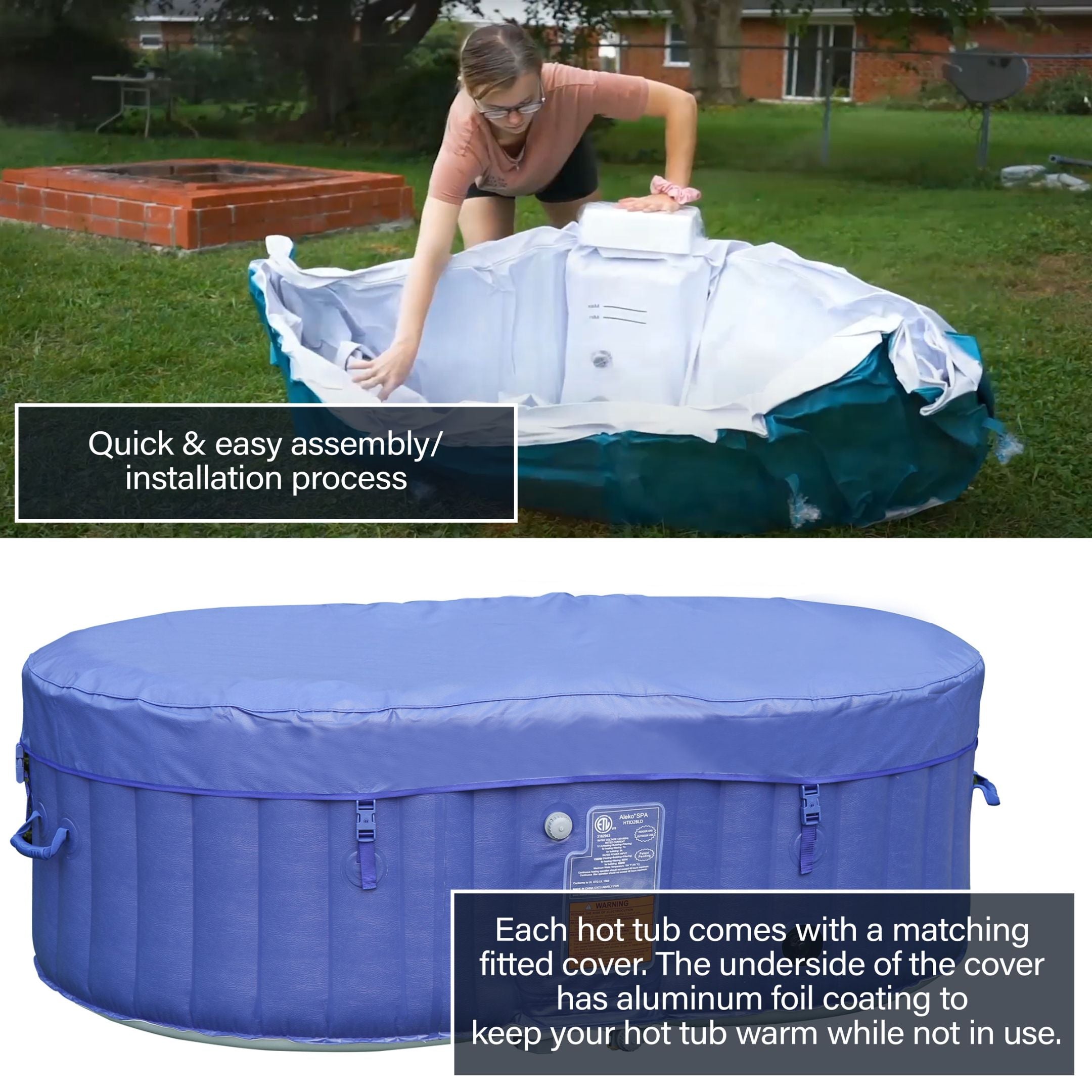Oval Blue Inflatable Hot Tub With Drink Tray and Cover - 2 Person - 145 Gallon I SPAFAIR