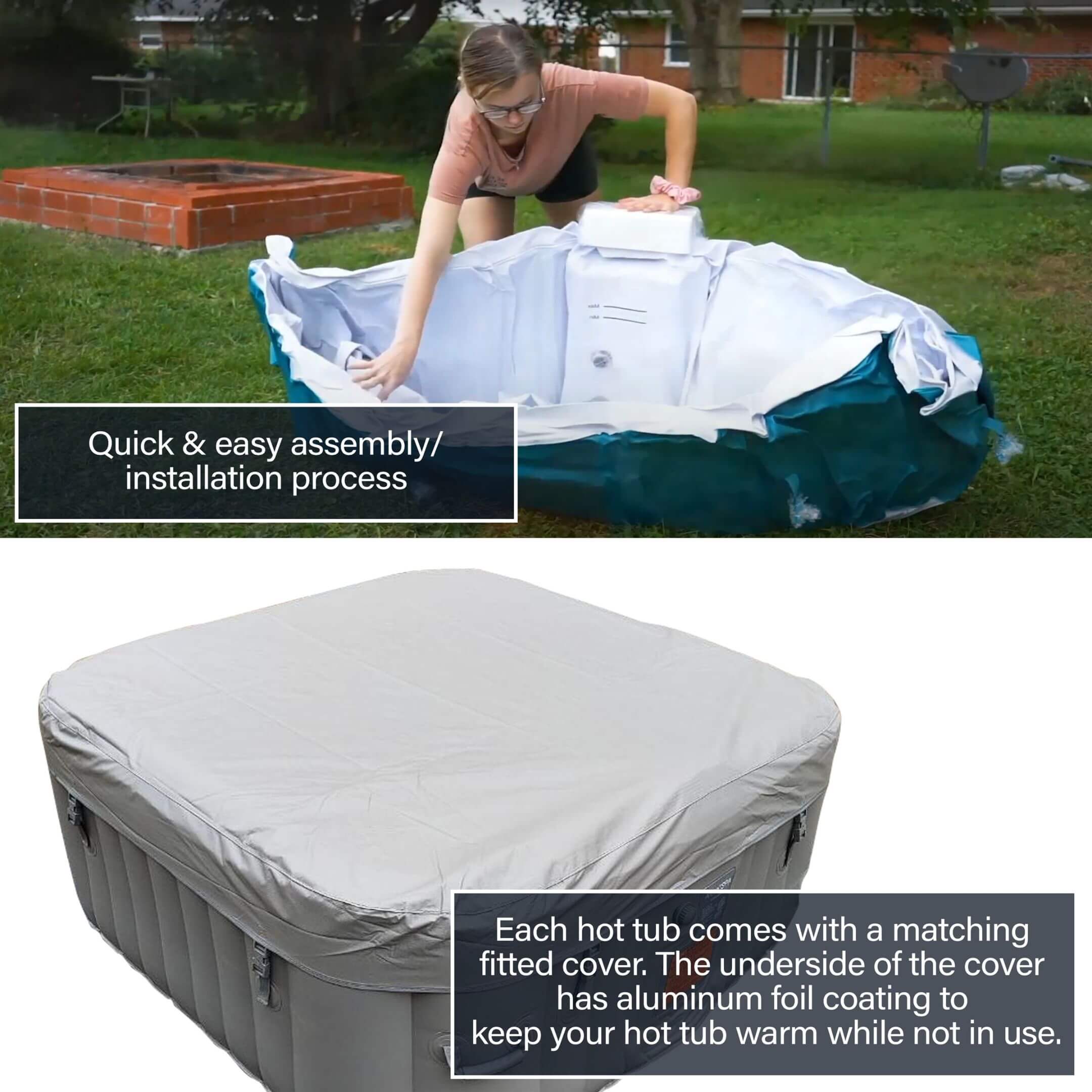 ALEKO Square Inflatable Hot Tub 2-4 Person with Cover I 160 Gallon I Portable Spa I Gray I SPAFAIR