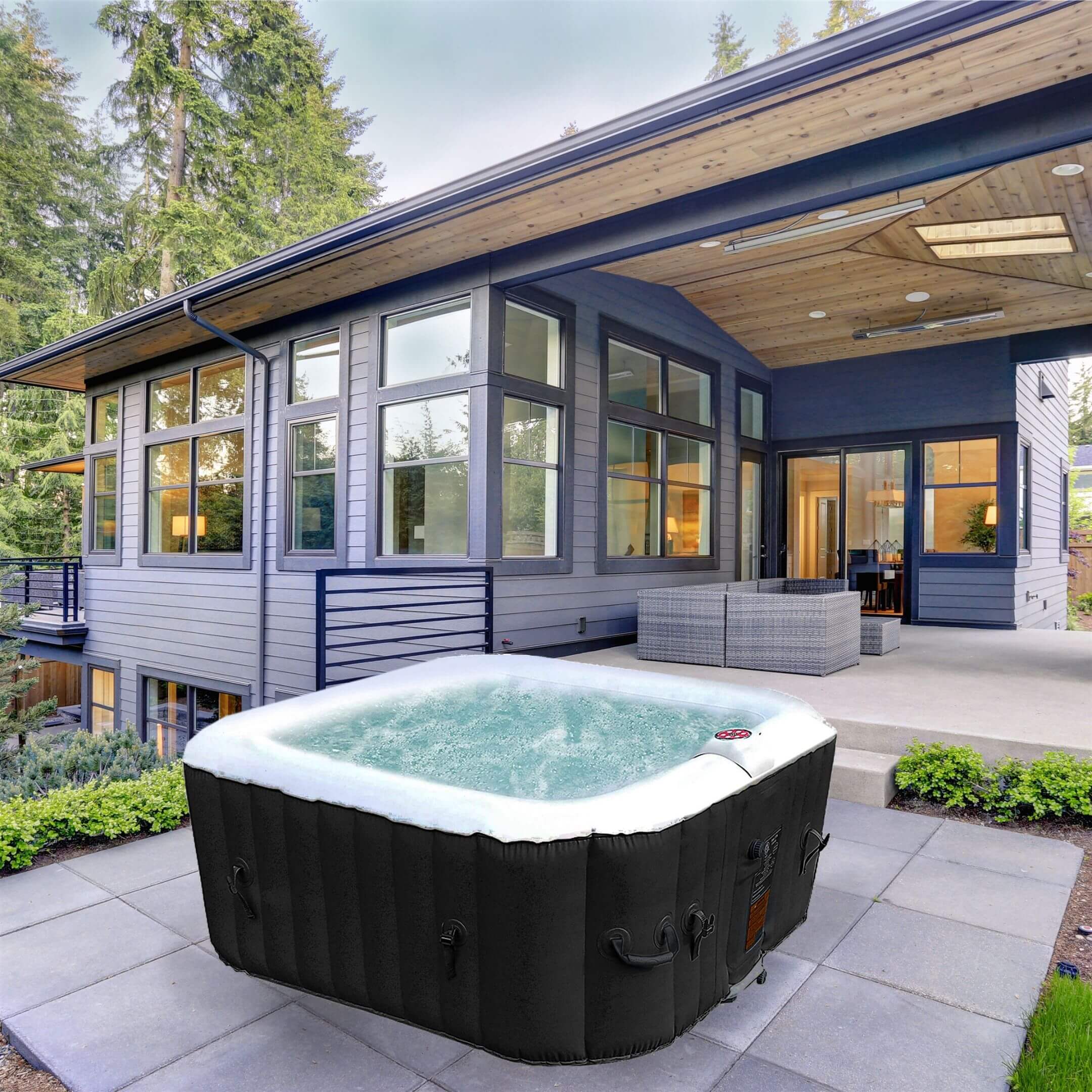 ALEKO Square Inflatable Jetted Hot Tub Spa With Cover - 6 Person - 265 Gallon - Black I SPAFAIR