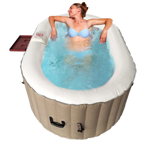 ALEKO Oval Brown & White Inflatable Hot Tub Blow Up Spa - Drink Tray and Cover - 145 Gallon - 2 person I SPAFAIR