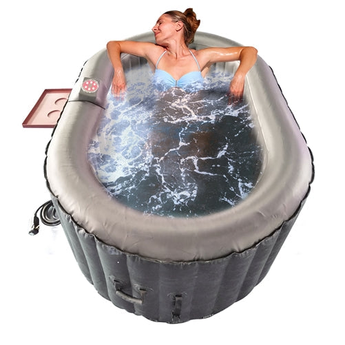 Oval Black Inflatable Hot Tub With Drink Tray and Cover - 2 Person - 145 Gallon