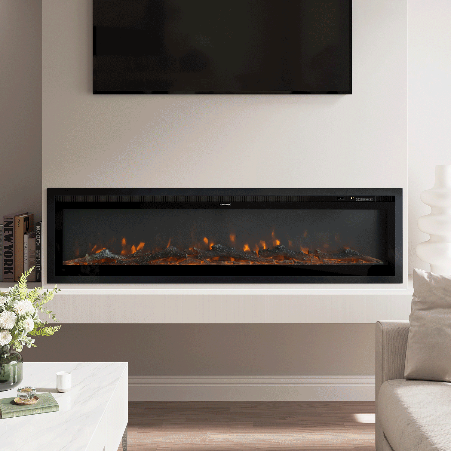 Media Wall Fireplace | 3-in-1 Electric Fireplace Insert with Realistic LED Flames