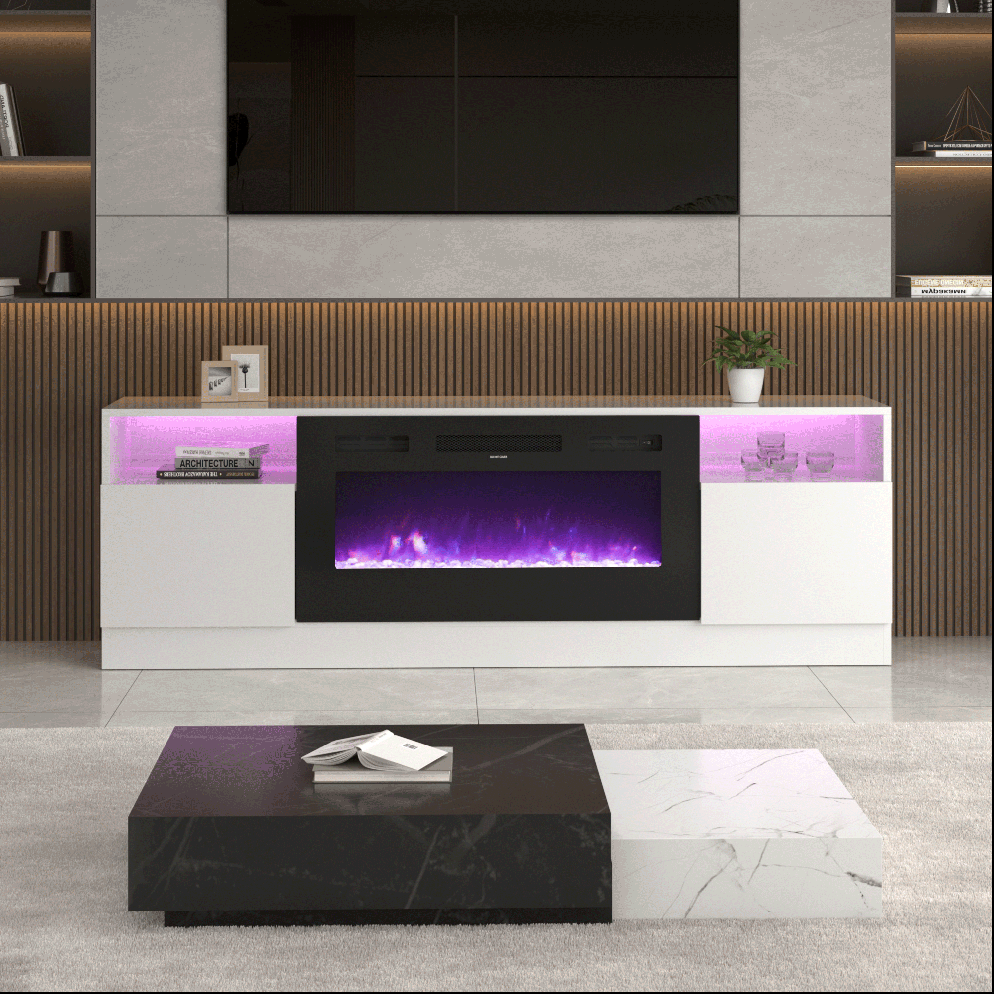 Modern Large TV Unit with Fireplace and Storage