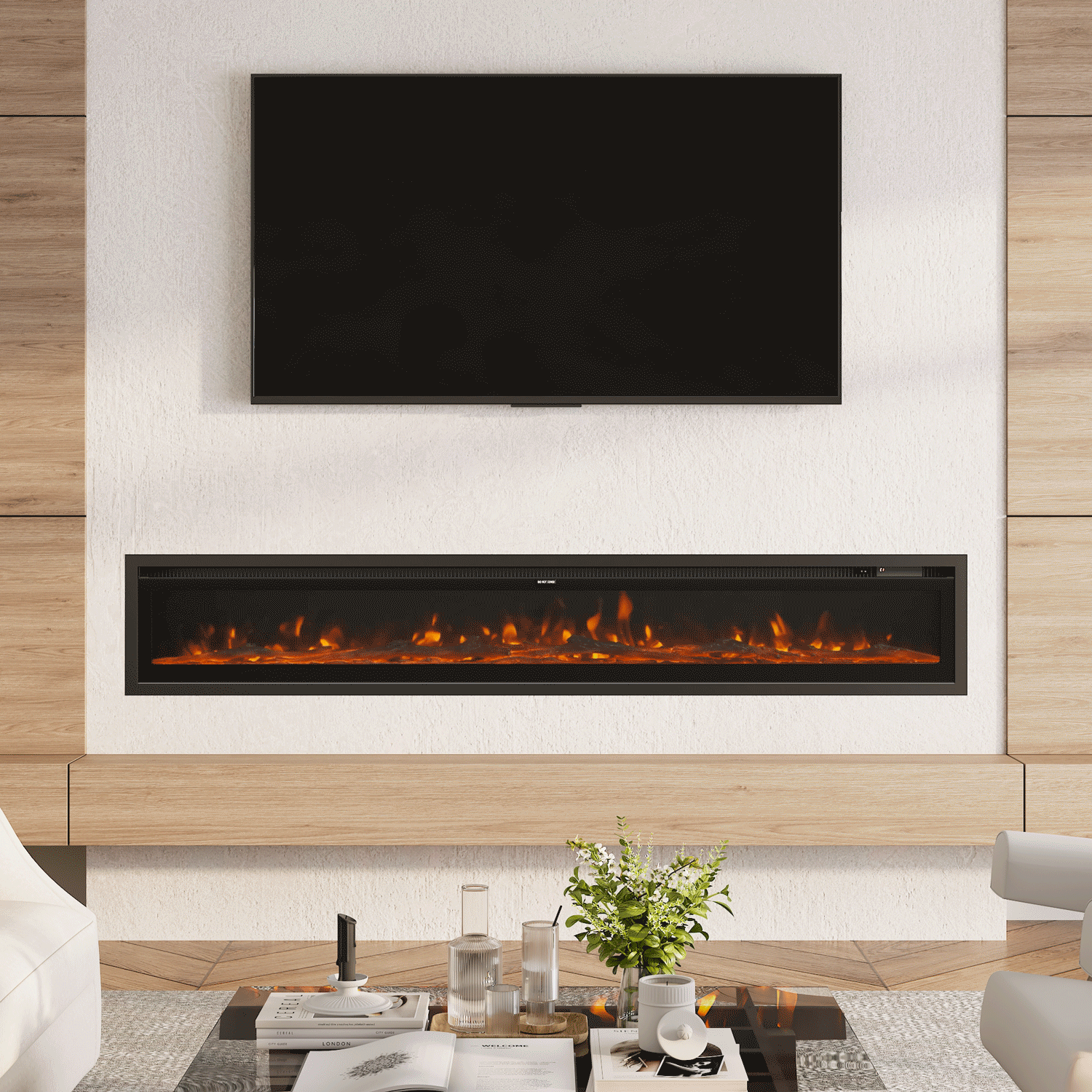 Media Wall Fireplace | 3-in-1 Electric Fireplace Insert with Realistic LED Flames