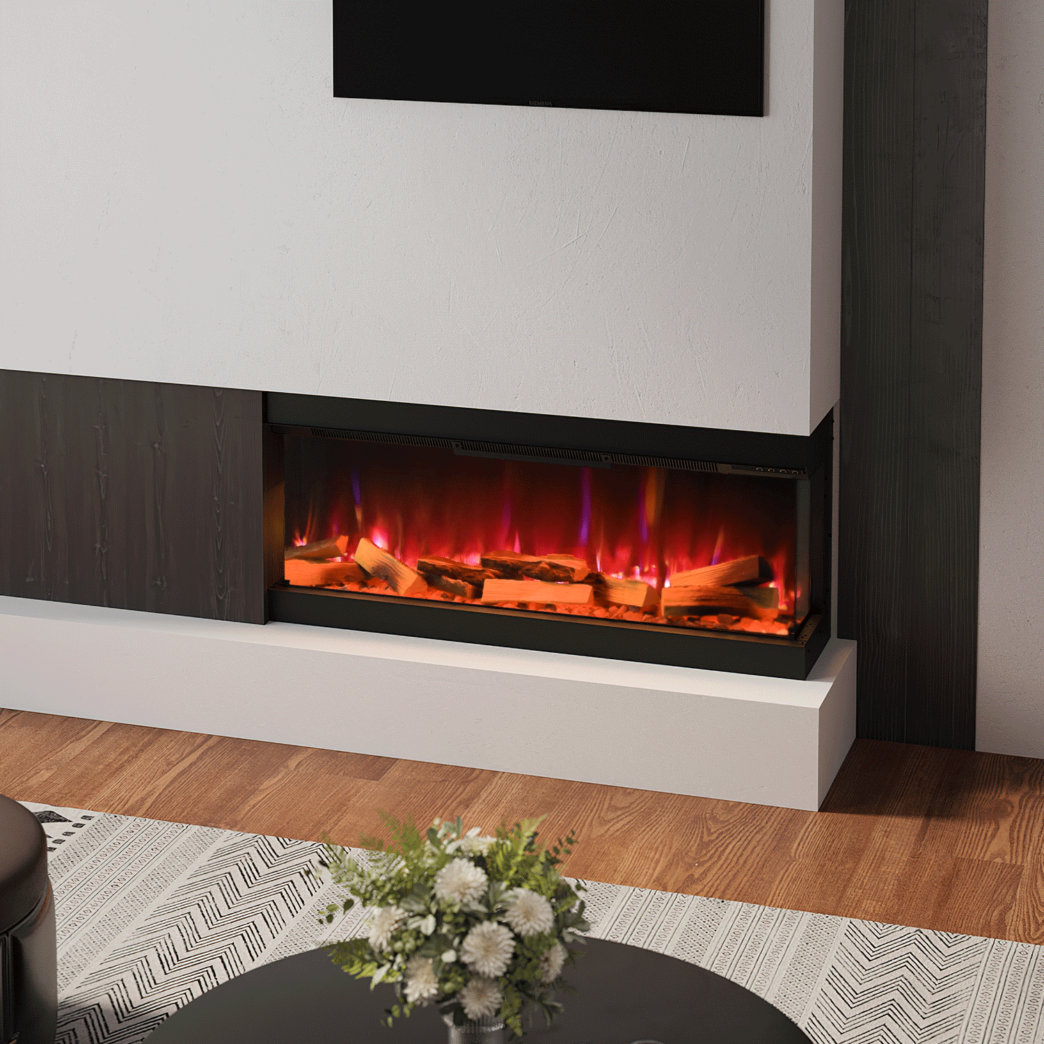 Wifi-Enabled 2/ 3-Sided Built-in Electric Fireplace with Crackling Sound
