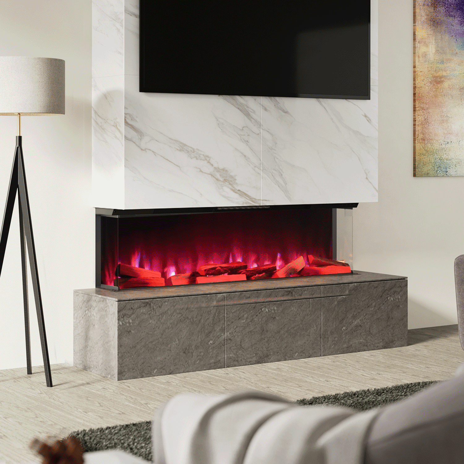 Wifi-Enabled 2/ 3-Sided Built-in Electric Fireplace with Crackling Sound