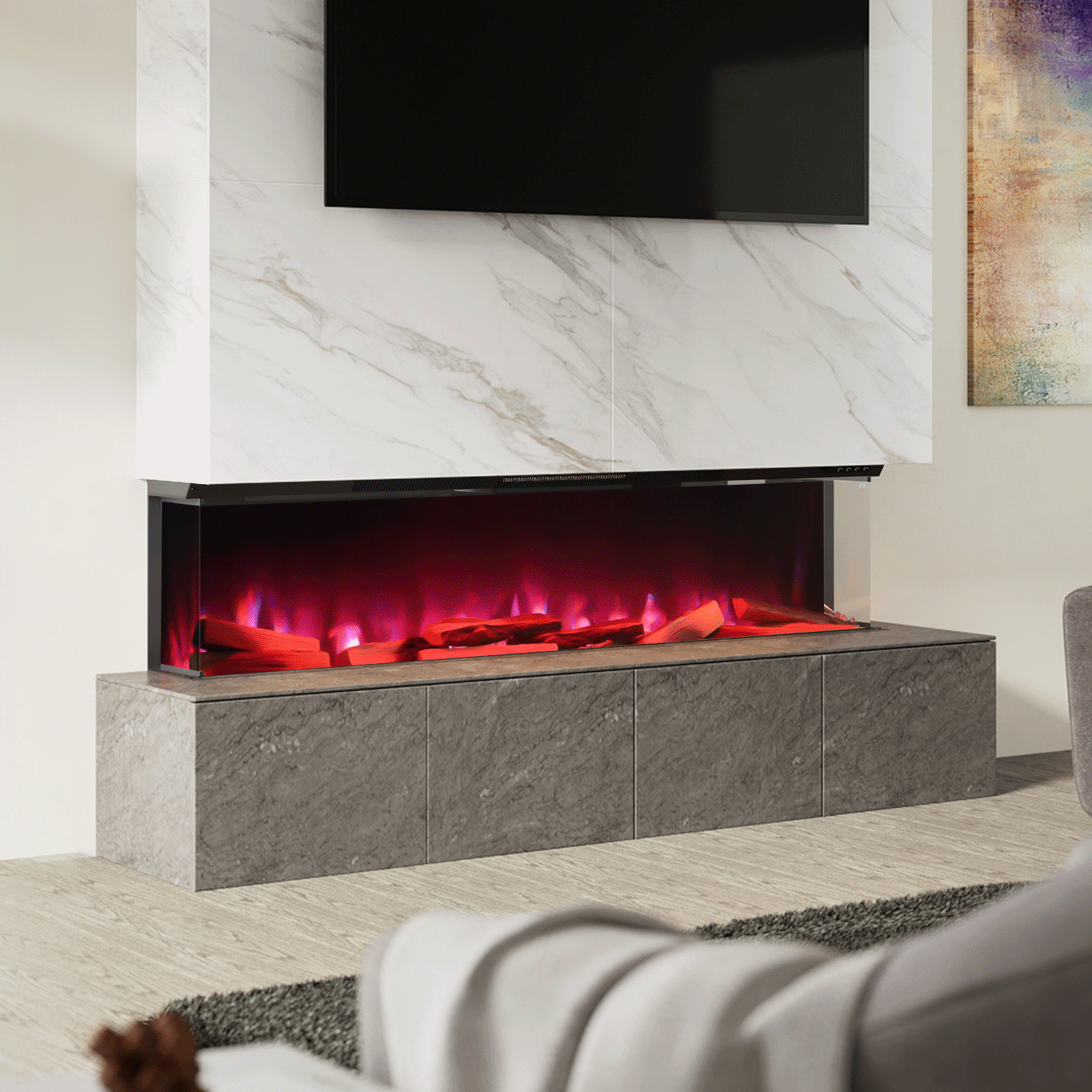 Wifi-Enabled 2/ 3-Sided Built-in Electric Fireplace with Crackling Sound