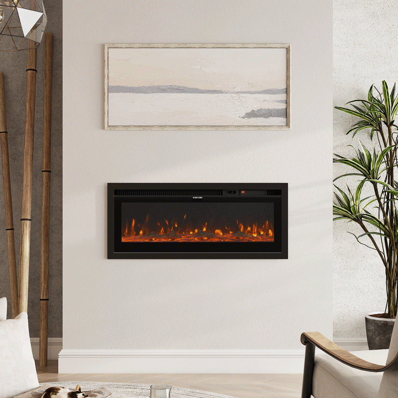 Wide-View Media Wall Fireplace with Realistic LED Flames & Remote Control