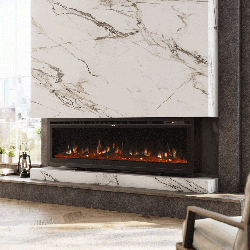 Wide-View Media Wall Fireplace with Realistic LED Flames & Remote Control
